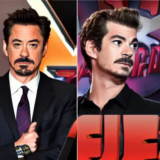 Prompt: tony stark in avengers endgame meets andrew garfield peter parker