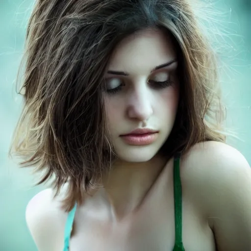 Prompt: photo of a beautiful young girl, brunette, photorealistic, Michael Muller