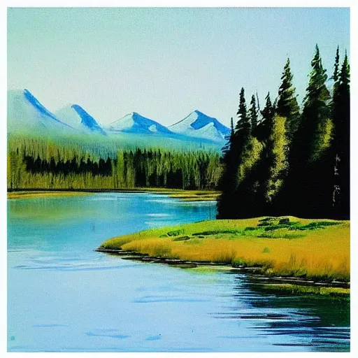 Image similar to finland, landscape painted by bob ross