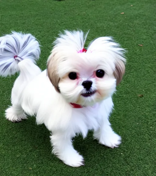 Image similar to small white shihtzu maltese mix dog in the style of the rugrats