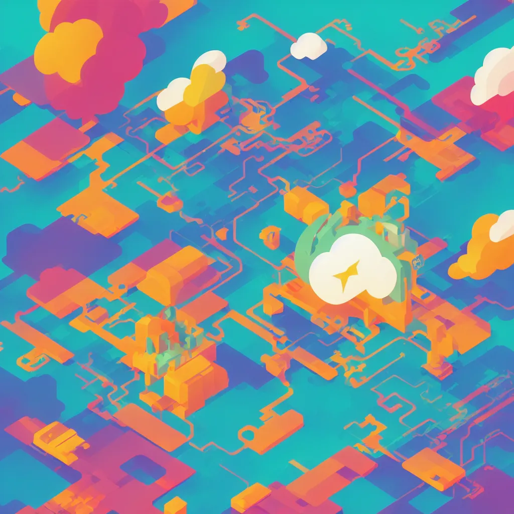 Image similar to a simple micro-service deployed to a public cloud, security, attack vector, trending on Artstation, painting by Jules Julien, Leslie David and Lisa Frank, muted colors with minimalism