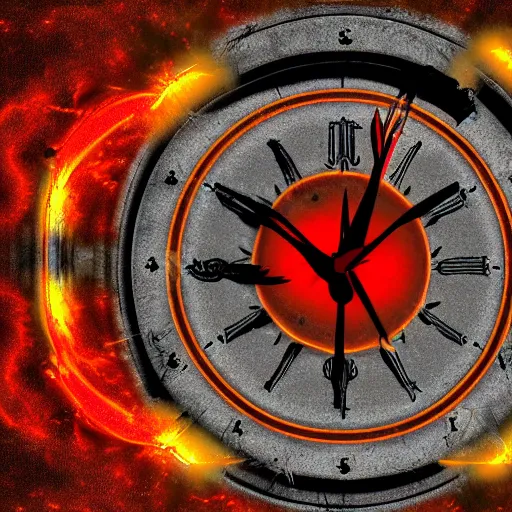 Prompt: SON OF THE MAJORITY OF THE WALL THE KING DOME OF TIME WITH THE CLOCKS IN THE SKY TURNS RED AND TURNS INTO DOOMSDAY CLOCK, Realistic, HDR, Clear Image,-n 9