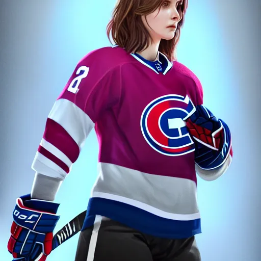 Image similar to portrait from Life is Strange, Female Ice Hockey Player, Habs fantasy, intricate, elegant, pink mist, highly detailed, digital painting, trending on artstation, concept art, smooth, sharp focus, illustration, art by artgerm and greg rutkowski and alphonse mucha, unreal engine, 4k, 8k