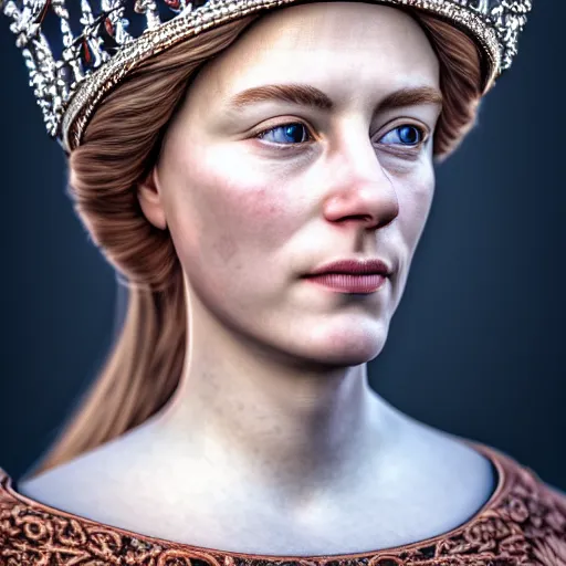 Image similar to photo of a beautiful! Scandinavian queen, highly detailed, 4k, HDR, smooth, sharp focus, hyper realistic, high resolution, photo-realistic