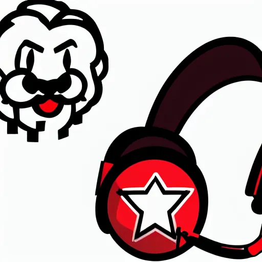 Image similar to svg sticker, centered, round-cropped, white-space-surrounding, SuperMario listening to headphones, flat colors, vector art