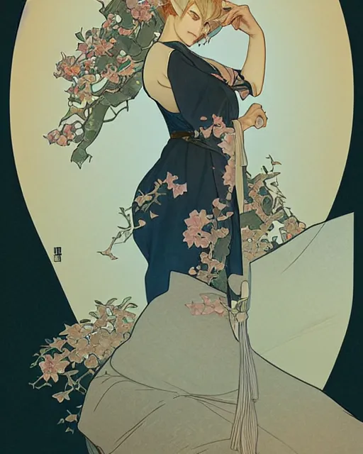 Prompt: japanese painting of a middle aged blonde lady with glasses, illustration, art by artgerm and greg rutkowski and alphonse mucha