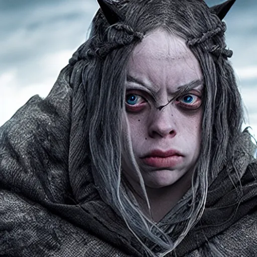 Image similar to billie eilish as an orc in lord of the rings 4 k