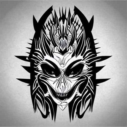 Image similar to a circular vector tattoo design in a spiky tribal style, and in the style of h. r. giger.