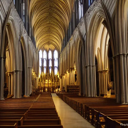 Prompt: Inside a cathedral, rendered, realistic