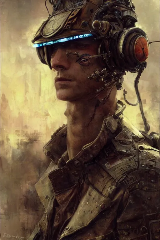 Image similar to a world war 3 cyberpunk pilot, upper body, highly detailed, intricate, sharp details, dystopian mood, sci-fi character portrait by gaston bussiere, craig mullins, inspired by graphic novel cover art