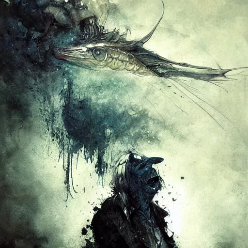 Image similar to mutant fishman sailor old man with gills and scales from the ocean by emil melmoth zdzislaw beksinki craig mullins yoji shinkawa realistic render ominous detailed photo atmospheric by jeremy mann francis bacon and agnes cecile ink drips paint smears digital glitches glitchart