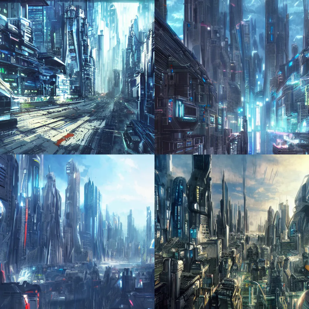 Prompt: 2000AD Mega City One cityscape by Makoto Shinkai, concept art, trending on art station, 8k