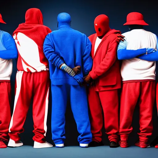 Image similar to crips vs bloods, uhd, 8 k photograph by emanuele dascanio and robin eley