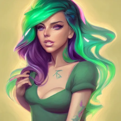 Prompt: a portrait of adriana chechik, pastel green, art by lois van baarle and loish and ross tran and rossdraws and sam yang and samdoesarts and artgerm and saruei and disney and wlop, digital art, highly detailed, intricate, sharp focus, trending on artstation hq, deviantart, unreal engine 5, 4 k uhd image