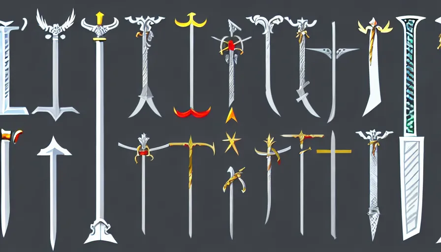 Prompt: collection of sword sprites on transparent background, very high quality digital art