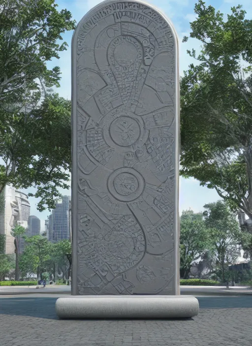 Prompt: highly detailed realistic architecture 3 d render of a futurisctic stele made from currency in a city park, archdaily, made in unreal engine 4 octane render