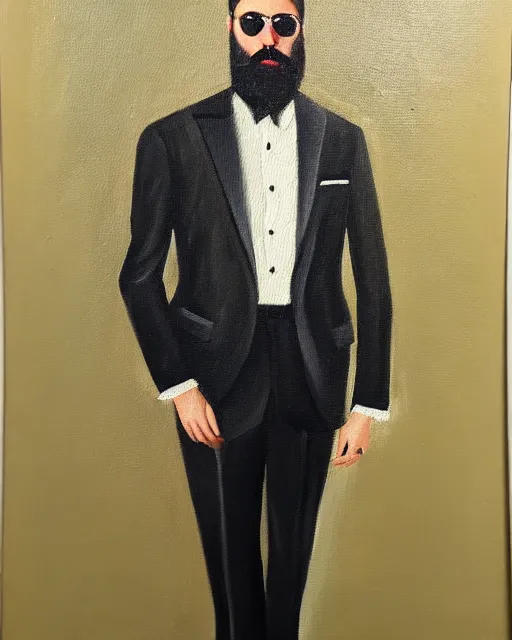 Prompt: a oil painting portrait of a stylish bearded man wearing suit outfit