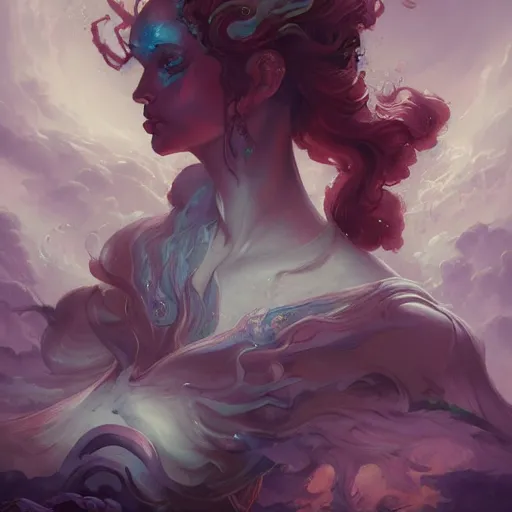 Image similar to a beautiful emanation from angelarium, portrait, centered composition, by pete mohrbacher and artgerm and wlop, digital art, highly detailed, intricate, fantasy, mystical, smooth, sharp detail, Trending on Artstation HQ, deviantart, unreal engine, 4K UHD image