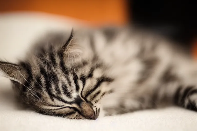Image similar to sleeping kitten shallow depth of field backlit by a tv