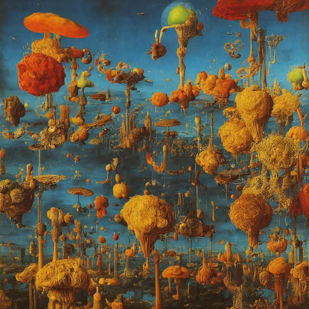 Prompt: a single! colorful! ( liquid ) fungus tower clear empty sky, a high contrast!! ultradetailed photorealistic painting by jan van eyck, audubon, rene magritte, agnes pelton, max ernst, walton ford, andreas achenbach, ernst haeckel, hard lighting, masterpiece