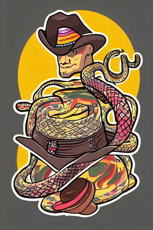 Image similar to A portrait of a snake cowboy, sticker, colorful, illustration, highly detailed, smooth and clean vector curves, no jagged lines, vector art, smooth