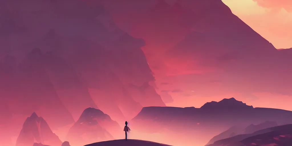 Image similar to Landscape of infernal mountains with red dark sky, ambient lighting, 4k, anime key visual, lois van baarle, ilya kuvshinov, rossdraws, artstation