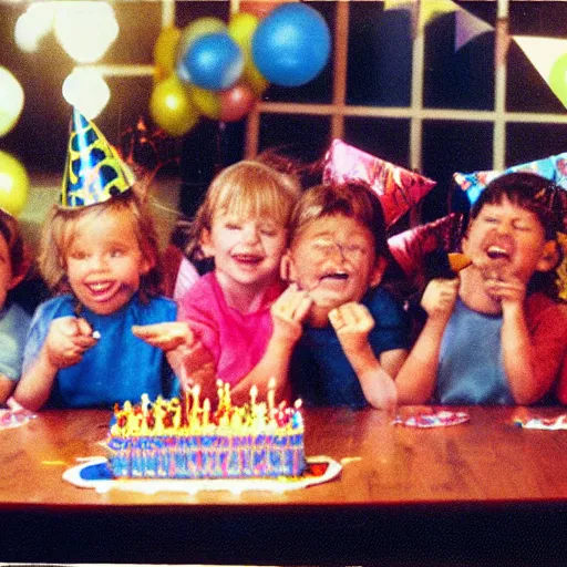 Prompt: vhs video of a birthday party