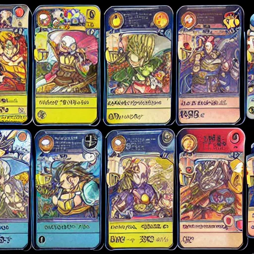 Prompt: A concept art showing a card game designed by Akira toriyama . This is a card game concept art , card , tabletop, design, card , Pinterest