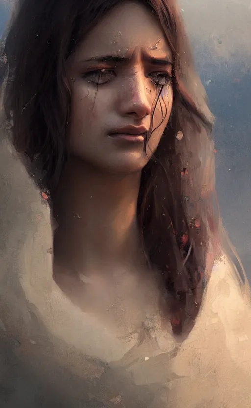 Image similar to arabian girl beauty crying ,digital art,ultra realistic,ultra detailed, ultra wide Lens, art by greg rutkowski