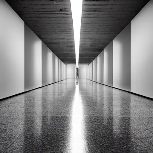 Image similar to underground prison, white walls, shiny floors, minimalist, stunning, light and shadows, catwalks