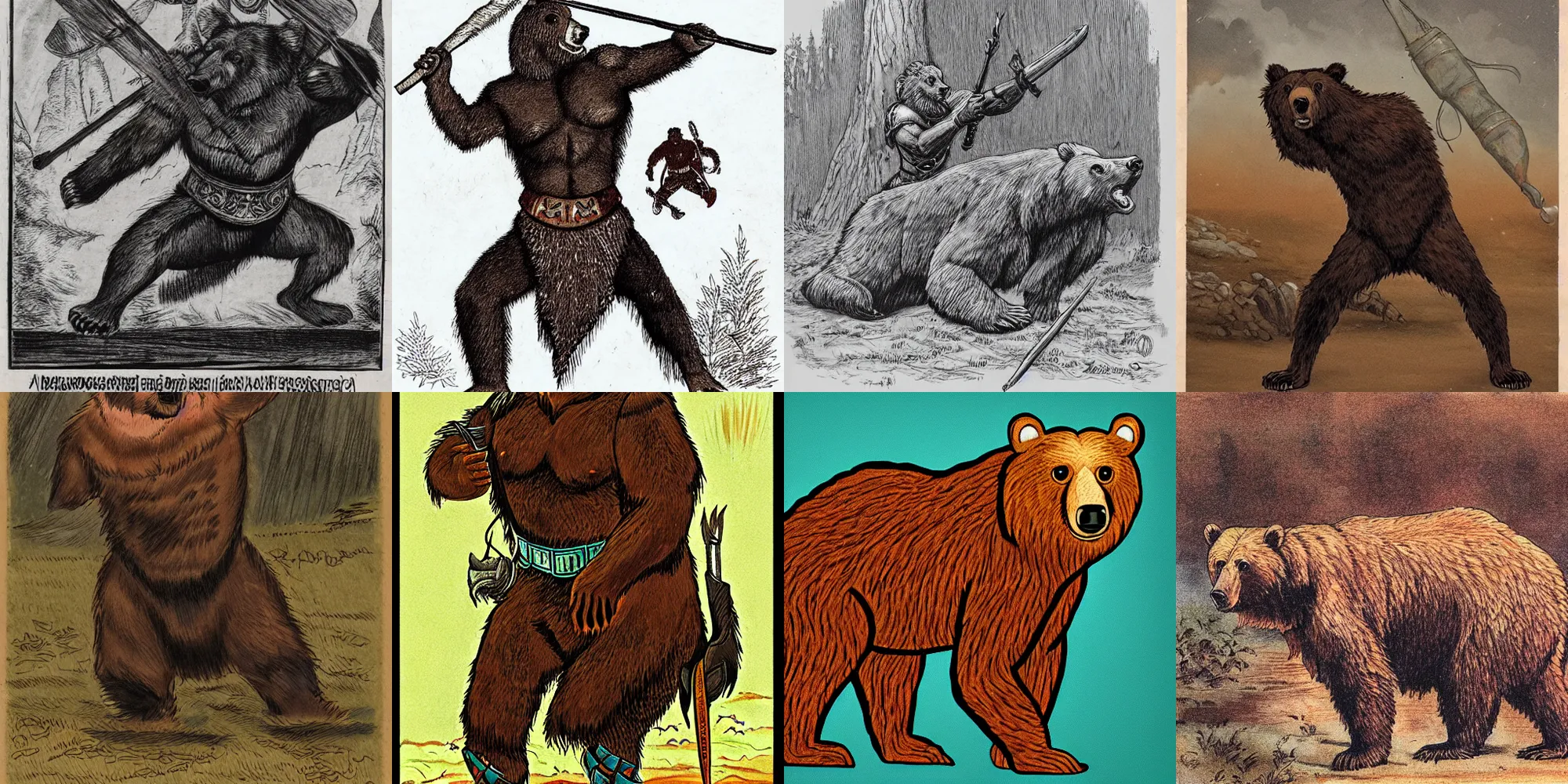 Prompt: a brown bear as warrior drawn in soviet style