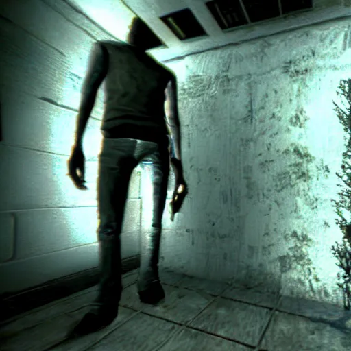 Prompt: screenshot from old playstation game, third person, horror, mohawk punk, silent hill