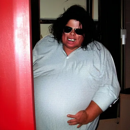 Image similar to obese michael jackson hanging out at pizza hut