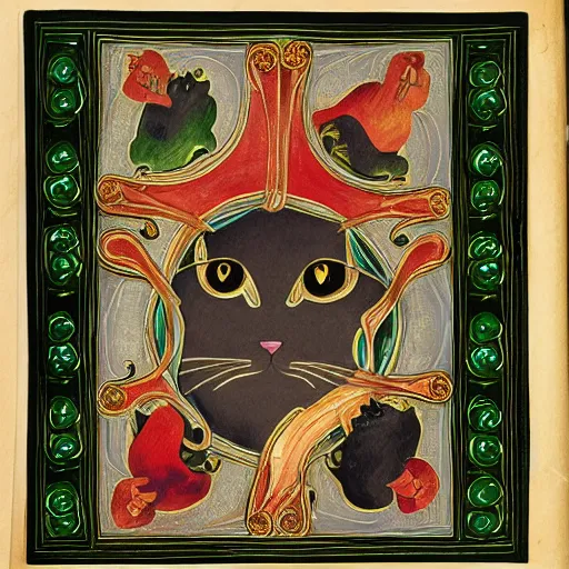 Image similar to an illuminated manuscript of a cat