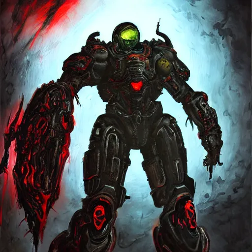 Image similar to doom slayer, painted by tsutomu nihei, painted by stanley lau