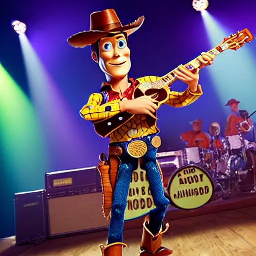 Image similar to flash photography of sheriff woody at a moshpit in local rock band