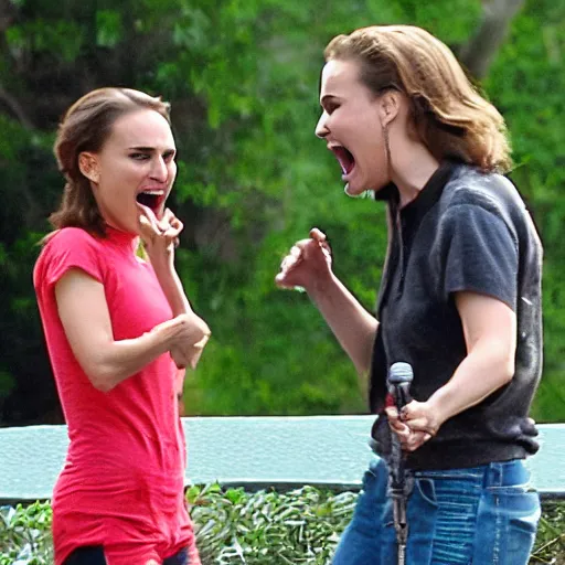 Prompt: natalie portman screaming at a giant flying spider