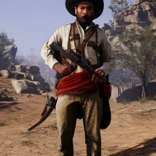 Image similar to concept art of a Kurdish peshmerga soldier in Red Dead Redemption 2, incredibly detailed, extremely high resolution