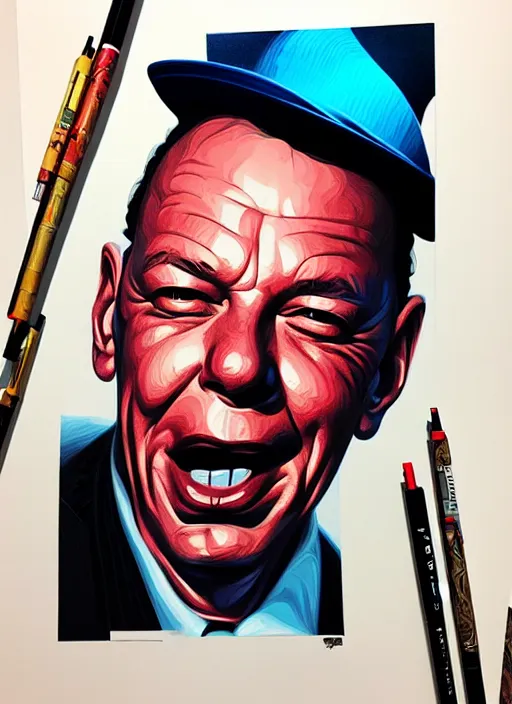 Image similar to frank sinatra smoking acigar, tristan eaton, victo ngai, artgerm, rhads, ross draws