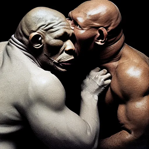 Image similar to portrait of nosferatu biting off mike tyson's ear, correct faces, uhd hyperdetailed photo by annie leibowitz 5 0 mm lens