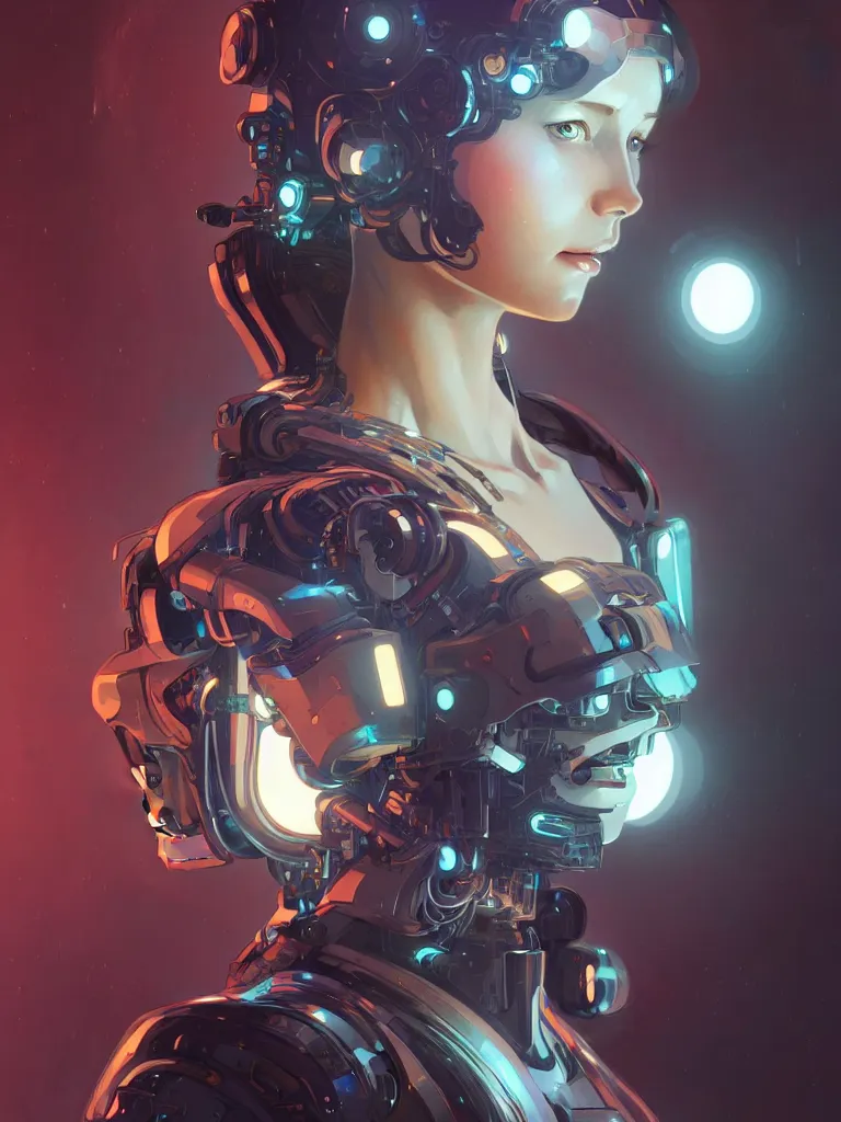 Prompt: a beautiful cyborg girl, fantasy, portrait, sharp focus, intricate, elegant, digital painting, artstation, matte, highly detailed, concept art, illustration, ambient lighting, art by ilya kuvshinov, artgerm, Alphonse mucha, and Greg Rutkowski