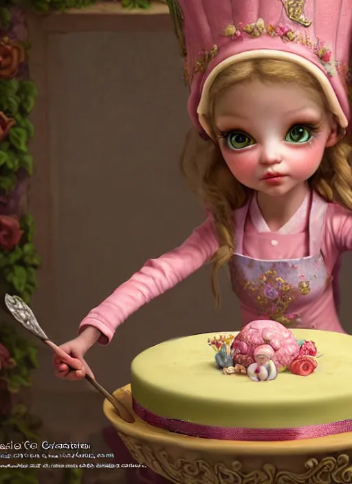 Image similar to highly detailed closeup portrait of a fairytale princess's cake kitchen, unreal engine, nicoletta ceccoli, mark ryden, earl norem, lostfish, global illumination, detailed and intricate environment