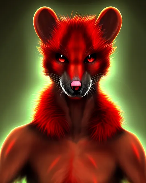 Image similar to furry - male - red - black - weasel - necromancer - fursona uhd ue 5 visual novel pc game expressions, photorealistic