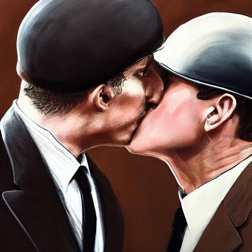 Image similar to benjamin netanyahu kissing tommy shelby, photorealistic, detailed