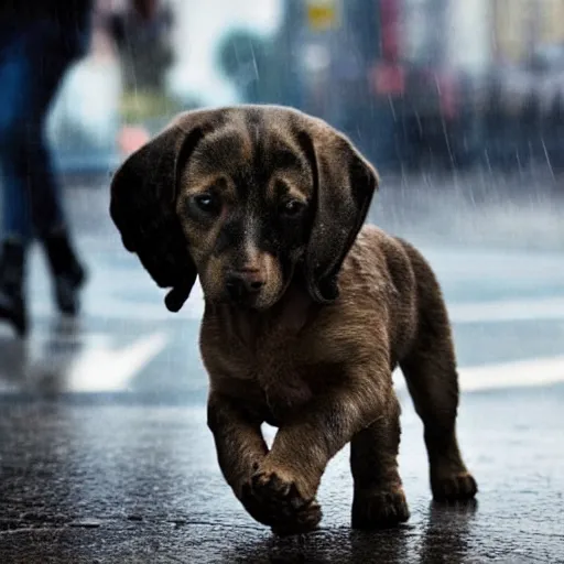 Image similar to A puppy walking in the rain in a GTA IV style