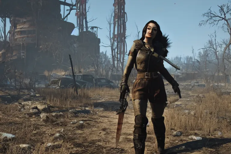 Image similar to crystal reed as a raider in fallout 4, in game screenshot