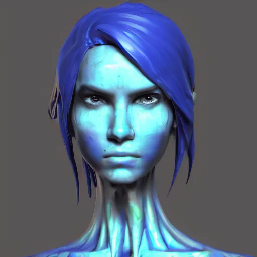 Image similar to character design humanoid by ahmet atil akar, profile portrait, cyberpunk street goon, concept art character modeling, cyberpunk fashion, with body made of blue lava and fire, marvelous designer, z brush, maya, digital 3 d, 4 k, epic size, epic scale, ultra detailed digital art, furry art, macro art, furaffinity, deviantart, realistic