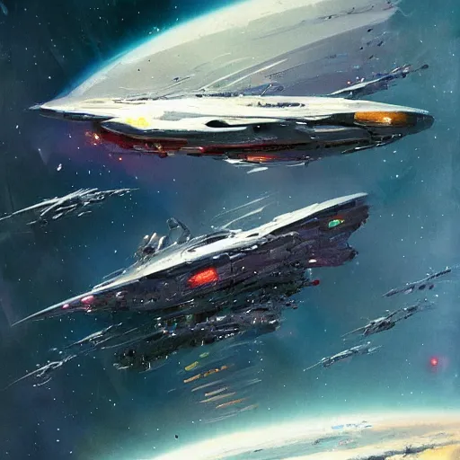 Image similar to concept art of an starship by john berkey