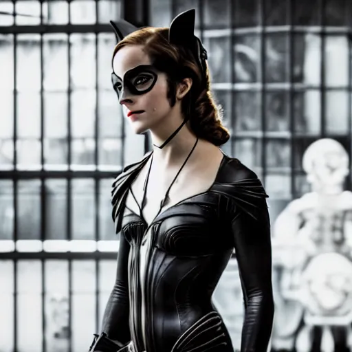 Image similar to Emma Watson as Catwoman, XF IQ4, f/1.4, ISO 200, 1/160s, Adobe Photoshop, DxO Photolab, Sense of Depth, AI enhanced, HDR, in-frame