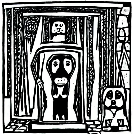 Image similar to a drawing of a dog, in the style of persepolis ( 2 0 0 7 ), by marjane satrapi